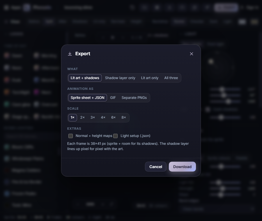 The export dialog
