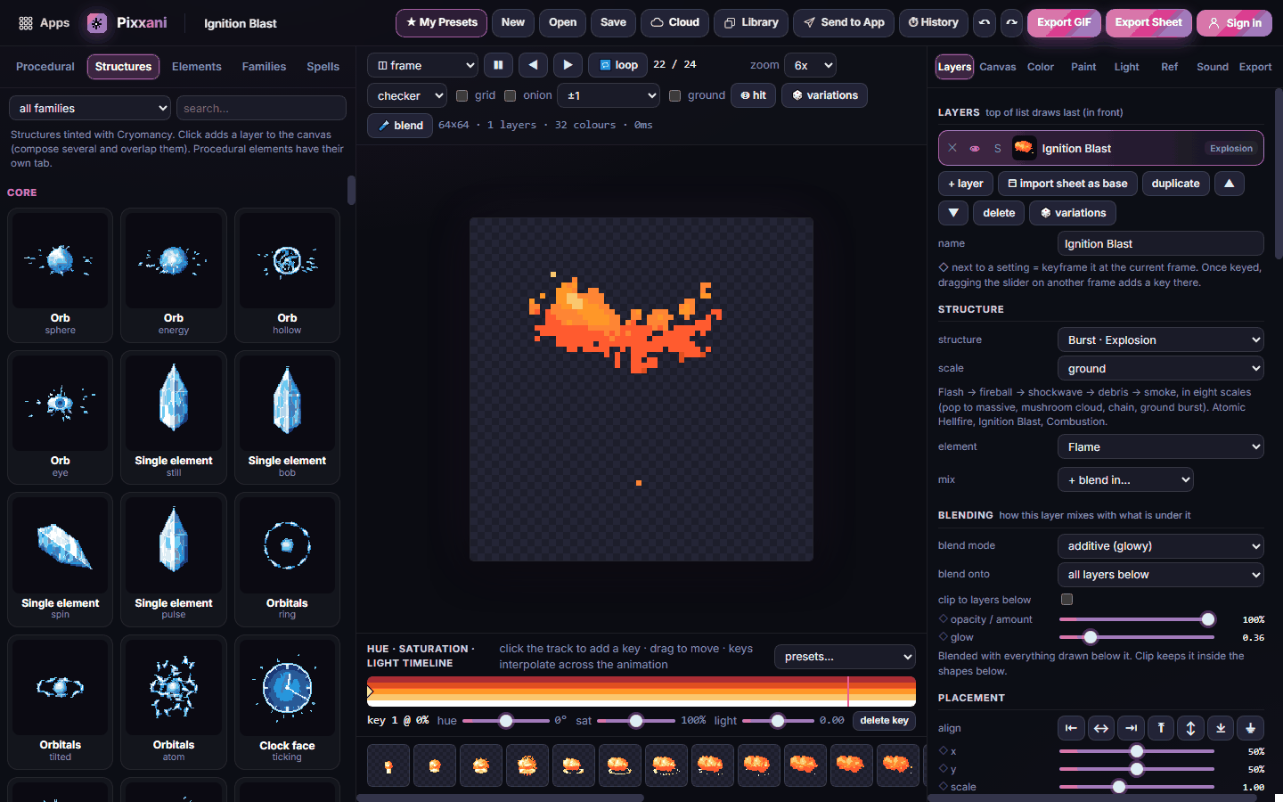 The Structures tab: shapes such as orbs, single elements, orbitals and clock faces