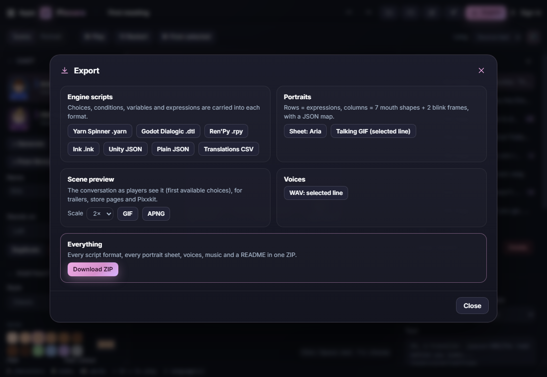 The Export window