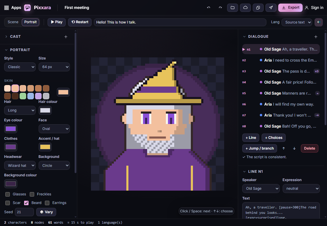 The portrait generator with style, size, skin, hair and headwear