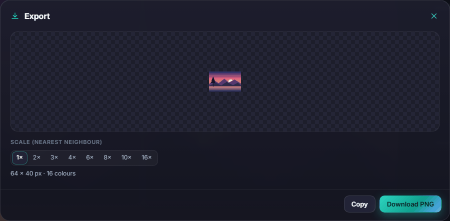 The Export window with scale choices