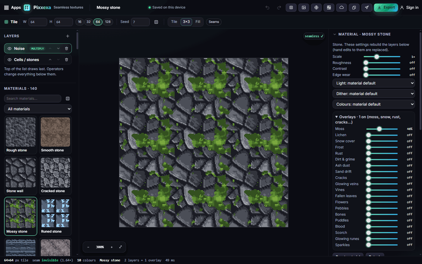 Pixxexa showing a mossy stone texture tiled 3×3