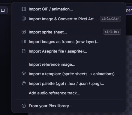 The Import menu