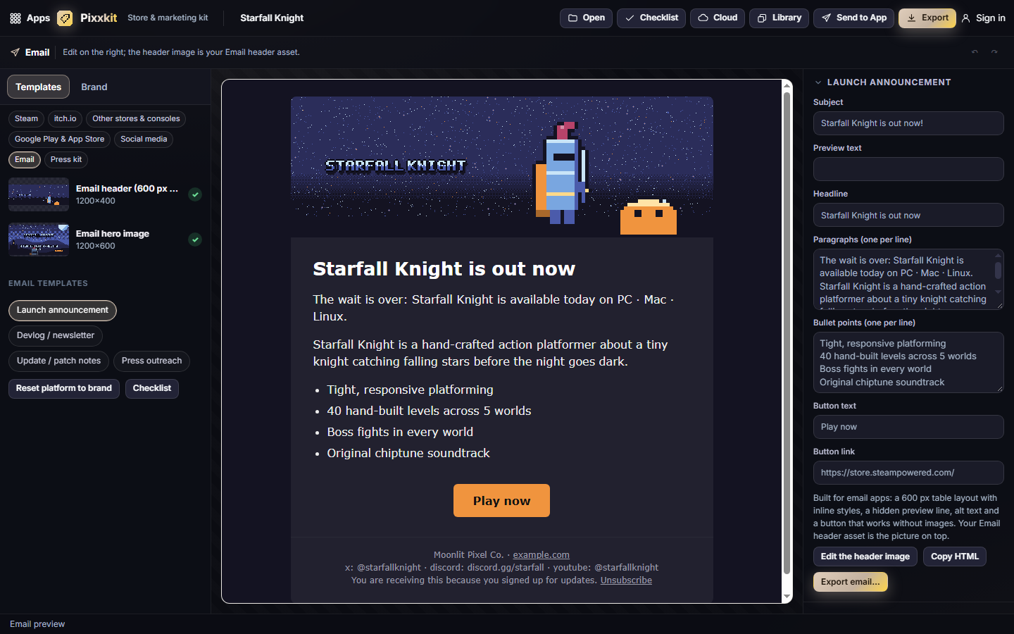 The launch email template
