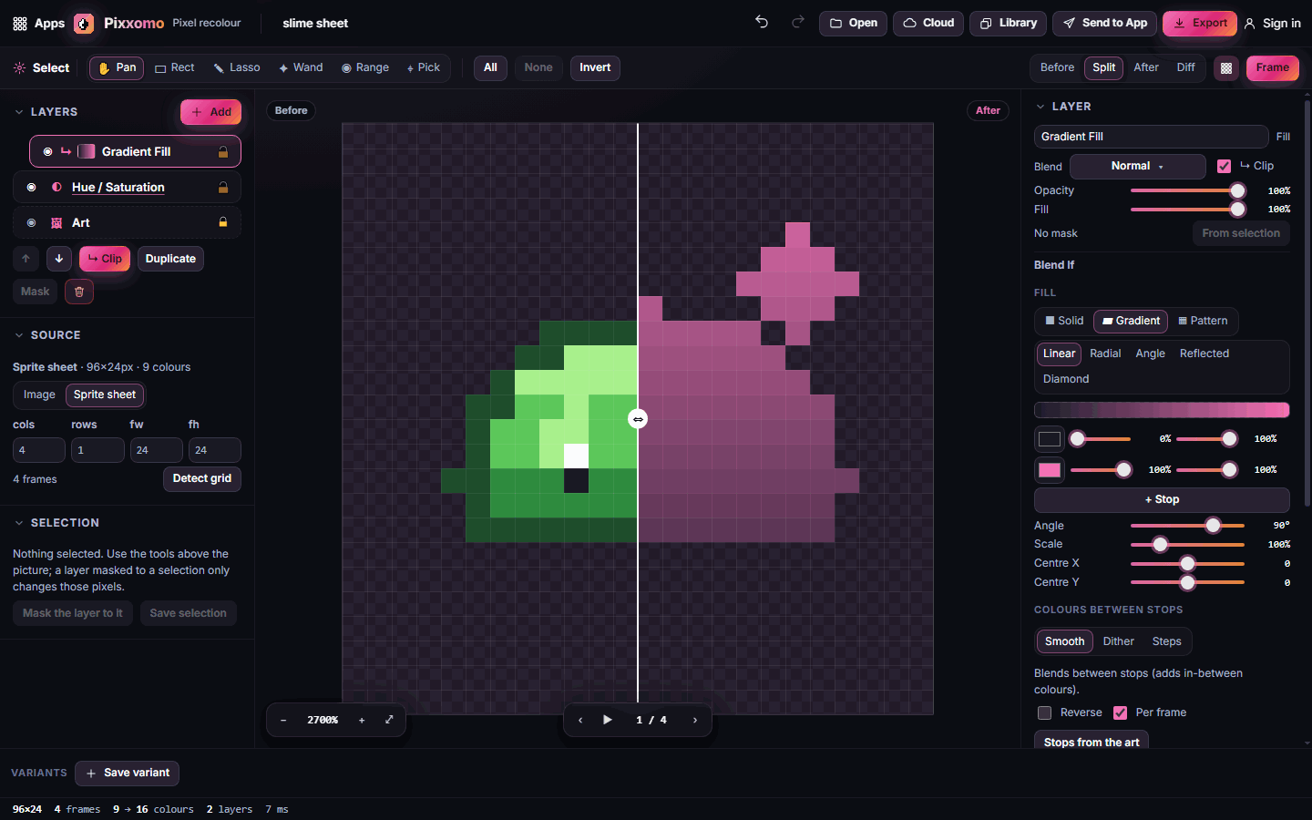 A clipped gradient fill over the sprite