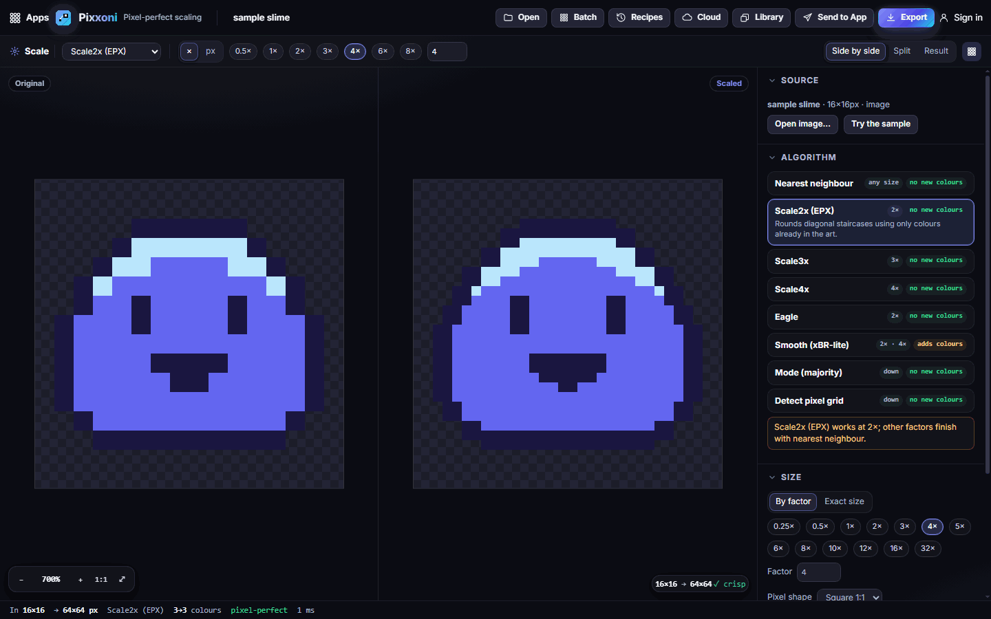 Original and Scale2x result side by side