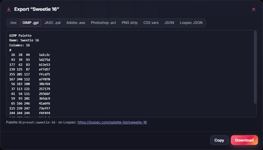 The Export window